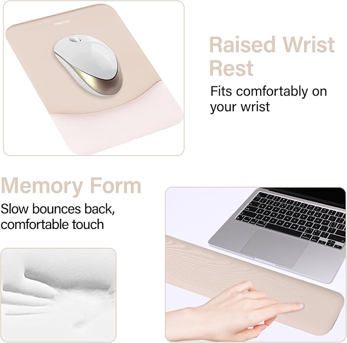 MOSISO Keyboard Mouse Pad Set, Large Gaming Mouse Pad&Rectangular Keyboard Wrist Rest&Mousepad with Wrist Rest&Coaster, Ergonomic Non-Slip&Easy Typing Pad with Curved Silicone Lining, Apricot