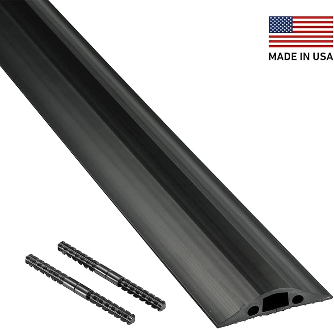 D-Line 30ft Floor Cord Cover, Made in USA Linkable Cable Protector, Hide Extension Cords, Protect Cords, Prevent Cable Trips, Cord Hider, Heavy Duty - Cord Cavity = 0.56" (W) x 0.35" (H) - Black