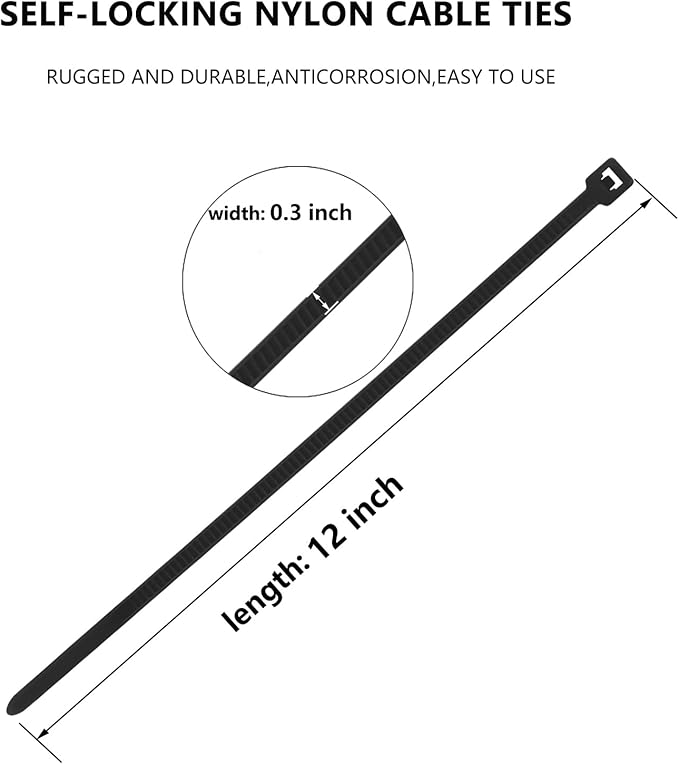 100PCS 18 inch Black Zip Ties 120LBS Tensile Strength Self-Locking heavy duty UV Resistant Cable Tie Wraps for indoor and outdoor use(Black)