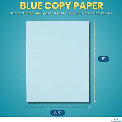 1InTheOffice Blue Copy Paper 8.5 x 11, Colored Copy Paper, Letter Size, 20lb Density, (500 Sheets)