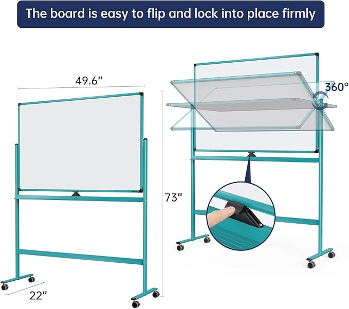 Large Dry-Erase Rolling Magnetic Whiteboard - 48 x 32 Inches Dry Erase Board with Stand Height Adjust Double Sides Mobile White Board Easel on Wheels with 25 Sheets Paper Pad Office, Home & Classroom