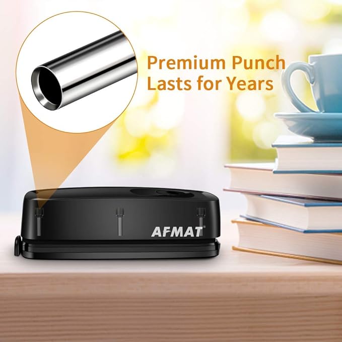 AFMAT Electric 3 Hole Punch, 20-Sheet 3 Hole Puncher for Binder, Effortless Punching, 9/32" Hole Diameter, Paper Hole Puncher 3 Hole Heavy Duty, for Office/School/Studio, AC or Battery Operated, HP01