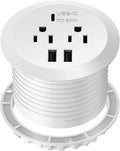 TOPGREENER Desktop Power Grommet With 65W PD Fast Charging USB C, GaN Desk for MacBook, 2 USB-A Ports and Duplex Receptacles, 3" Diameter, TTRP48APD60-W, White