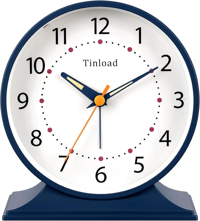 4.5" Antique Retro Analog Alarm Clock, Small Silent Bedside Desk Clock with Manual Light, Battery Operated, Snooze, for Living Room, Bedroom, Bedside, Desk(Blue)