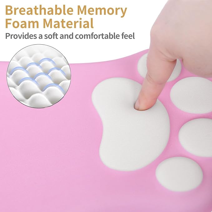 L-SPOUTTO Ergonomic Mouse Pad with Wrist Rest,Cute Cat Paw Mousepad Wrist Support,Comfortable Massage Design Computer Pain Relief Mouse Pad with Non-Slip PU Base for Desk Laptop Gaming Office,Pink