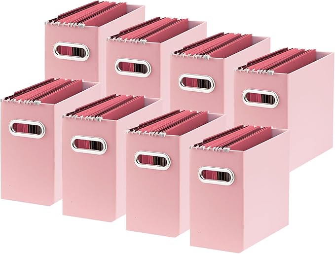 Oterri Cardboard File Organizer Box for Hanging File Folders Letter Size,File Box for Computer Desk,File Cabinet,Working Home,Office,Classroom(Pink, Letter Size - 8 Packs)