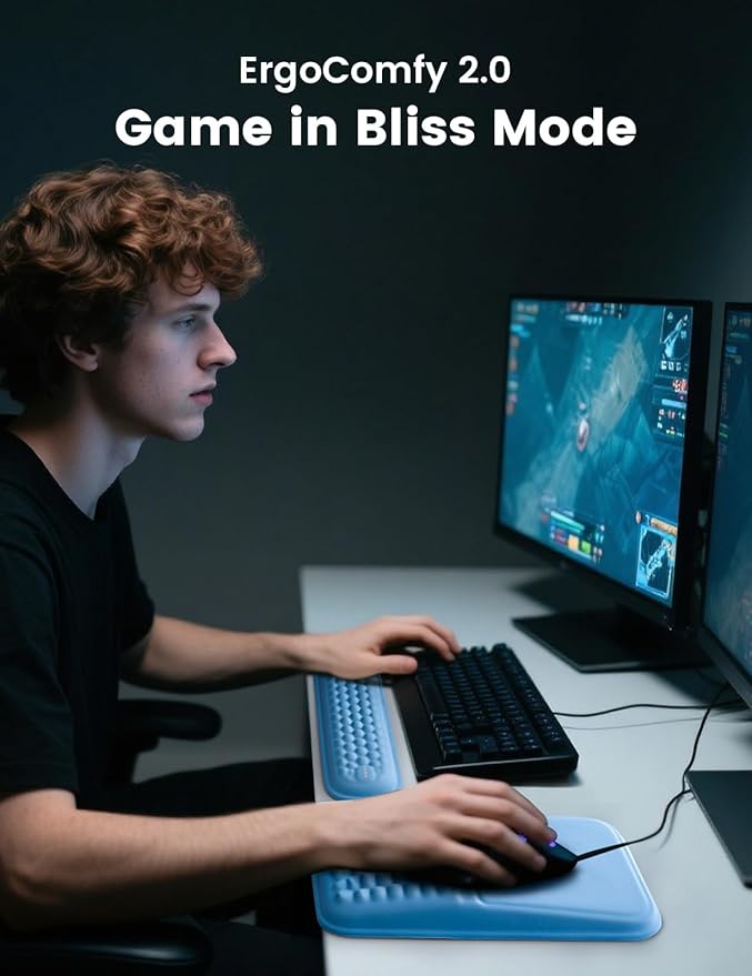 Vaydeer Wrist Rest for Computer Keyboard & Mouse Pad Set – Blue, Ergonomic Memory Foam Wrist Support, Non-Slip Keyboard Wrist Rest & Soft Mouse Pad for Typing Comfort & Wrist Pain Relief