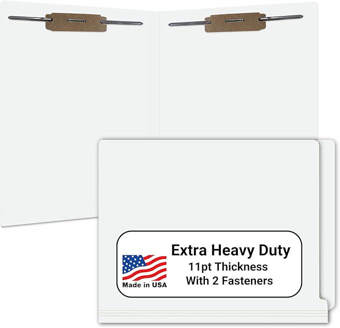 White File Folders, USA Made, Doctor Stuff, Two 2" Bonded Fasteners, Durable 11pt, Reinforced End Tab File Folders with 2 Prongs, Colored Medical Charts and Patient Chart, Box of 50
