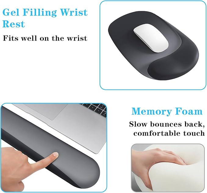Wrist Rest for Keyboard and Mouse, Ergonomic Gel Computer Keyboard Wrist Rest with Memory Foam, Keyboard Wrist Support Pad for Long Hours of Work, Gaming, Studying-Relieve Wrist Pain (Black Suit)