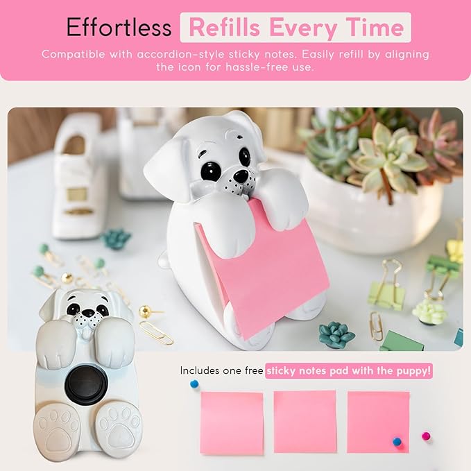 Resin Made 3" x 3" Cute Sticky Note Holder for Desk | Doodle Compatible Accordion Style Dog Pop Up Post it Note Dispenser, Pop Up Sticky Notes Dispenser for Office Holds, School & Office Desk Supplies