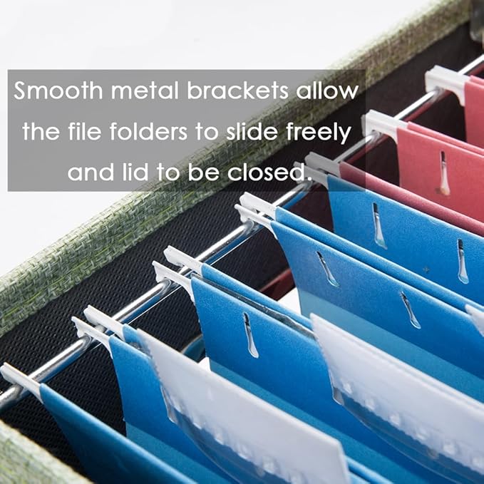 PRANDOM File Organizer Box - Set of 1 Collapsible Decorative Linen Filing Storage Hanging File Folders with Lids Office Cabinet Letter/Legal Green (17x14x11.2 inch)