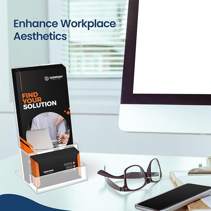 2 Pack Acrylic Brochure Holder Stand 4‘’, Clear brochure and business Rack Card Holder Stand, Plastic Flyer Display Stand for Magazine, Pamphlet, Booklets, Menu, Journals, Business Card