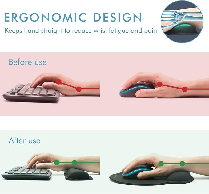 Comfy Mee Premium Memory Foam Keyboard and Mouse Wrist Rest Pads Set- for Comfortable Typing &Wrist Pain Relief (Pack of 2)
