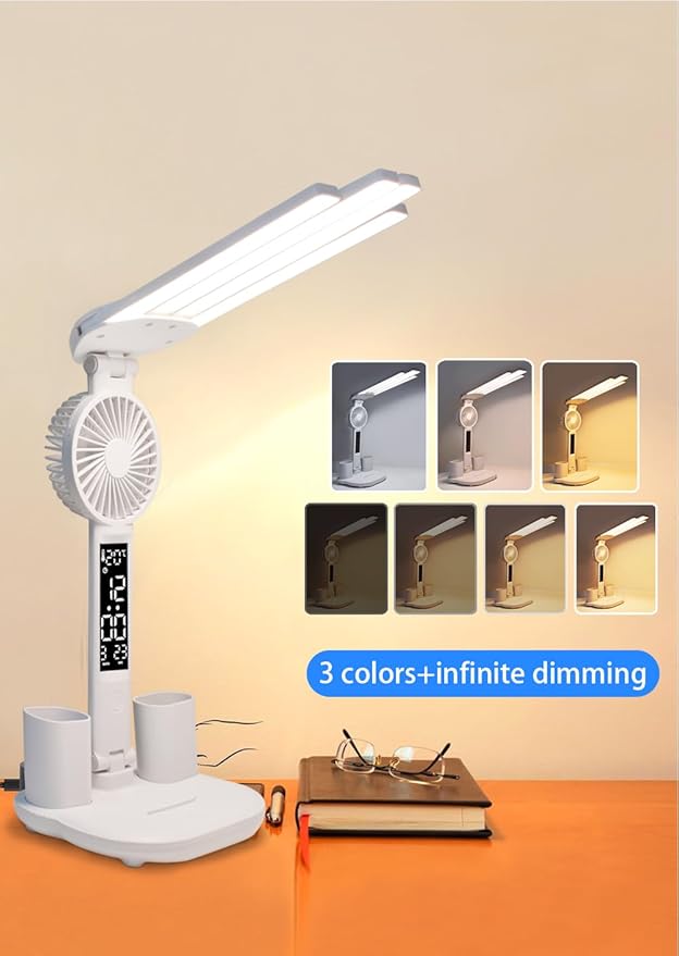 Led Desk Lamp Foldable Study Light Adjustable Table Lamp with Pen Holder, 3 Brightness Levels, USB Charging Port