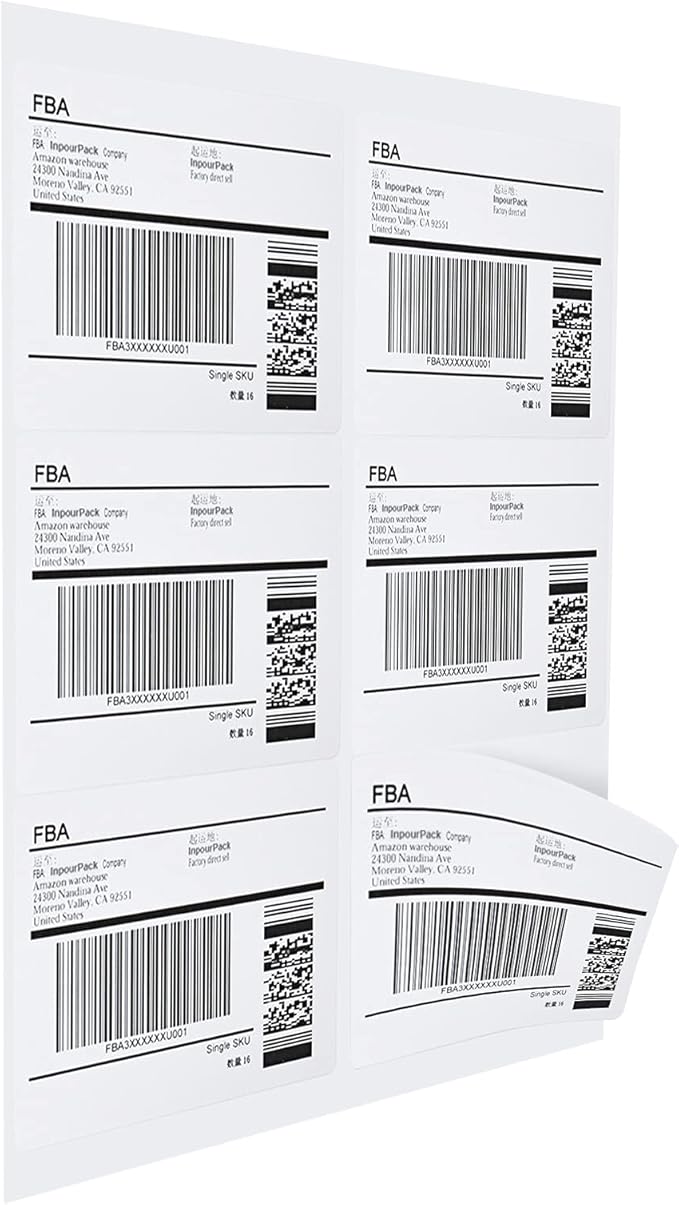 InpourPack 100 Sheets 6 up Labels, Shipping Address Labels 3-1/3" x 4" for Laser & Inkjet and Copier Printer, 6 up Self Adhesive Sticker (600 Labels Total)