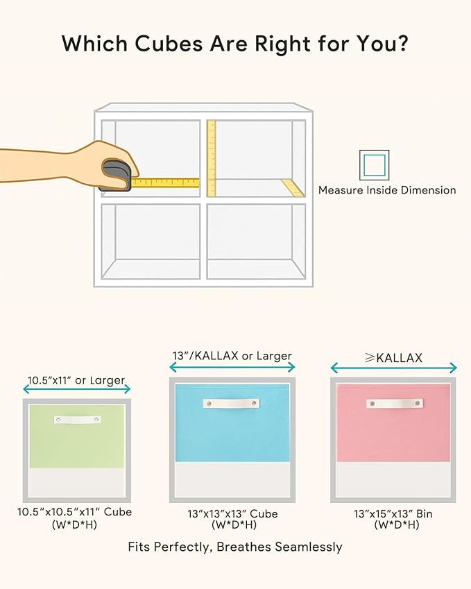 Storage Cube Bins | 7.7 oz/yd² Fabric Cubby Organizer Baskets for Shelf, Closet, Cabinet, Wardrobe | KALLAX Shelving Unit Insert Drawer | 4 Pack, Macaron & Cream White, 13x15x13 Inch