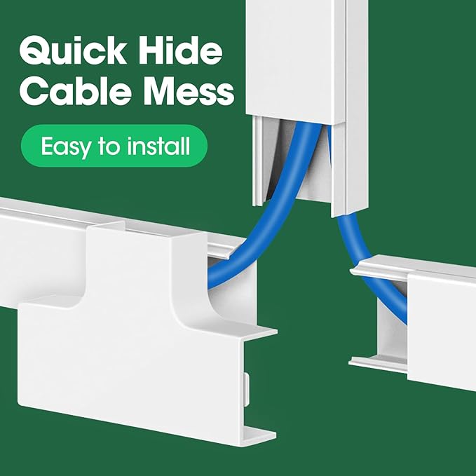 AZEN Cord Hider Kit, 110in Cord Covers for Wires on Wall, Paintable Wire Covers for Cords on Wall, Self-Adhesive Cable Hider Cord Organizer, Wire Hiders for TV on Wall, 8X L14in X W0.96in x H0.57in