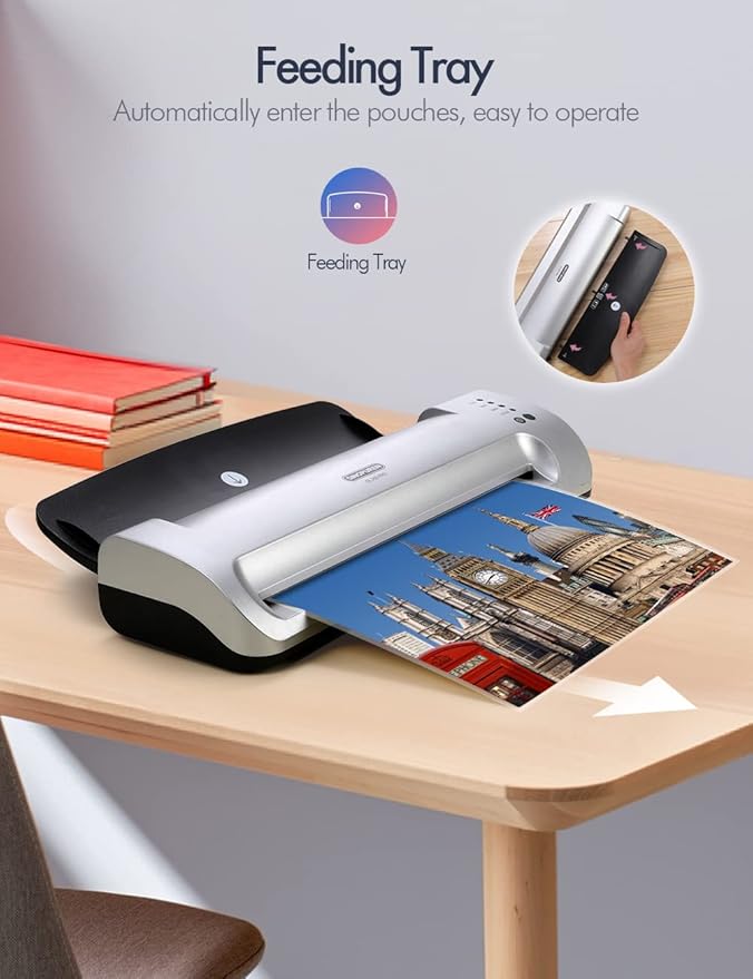 13-Inch Thermal & Cold Laminator Machine, Quick Warm-Up, 3 Temp Settings, Jam-Free ABS, Built-in Paper Trimmer & Corner Rounder, 10 Laminating Pouches, for Home Office School