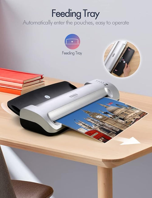 13-Inch Thermal & Cold Laminator Machine, Quick Warm-Up, 3 Temp Settings, Jam-Free ABS, Built-in Paper Trimmer & Corner Rounder, 10 Laminating Pouches, for Home Office School