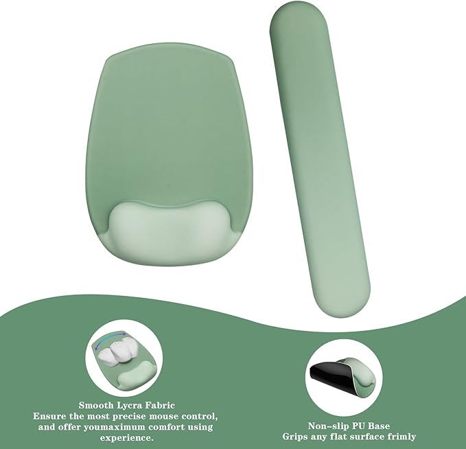 Wrist Rest Support for Mouse Pad and Keyboard Set, Ergonomic Gel Computer Keyboard Wrist Rest with Memory Foam for Long Hours of Work, Gaming, Studying-Relieve Wrist Pain (Mint Light Green)