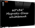 Glass Dry Erase Black Board - Magnetic Blackboard 60"X36" Frameless White Board Clear Glass Boards with Super Strong Magnets, Wall Mounted for Office, Classroom and Home