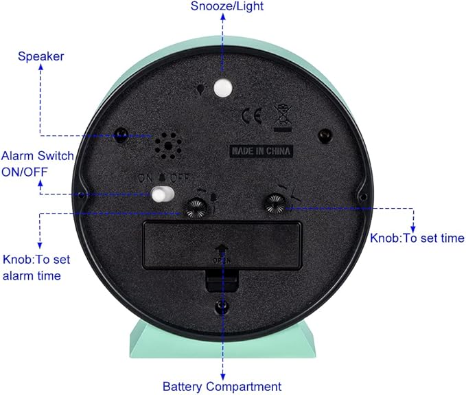 4.5" Battery Operated Retro Analog Alarm Clock, Small Silent Bedside Desk Clock,Lighted on Demand, Battery Operated, Snooze, for Living Room, Bedroom, Bedside, Desk(Green)