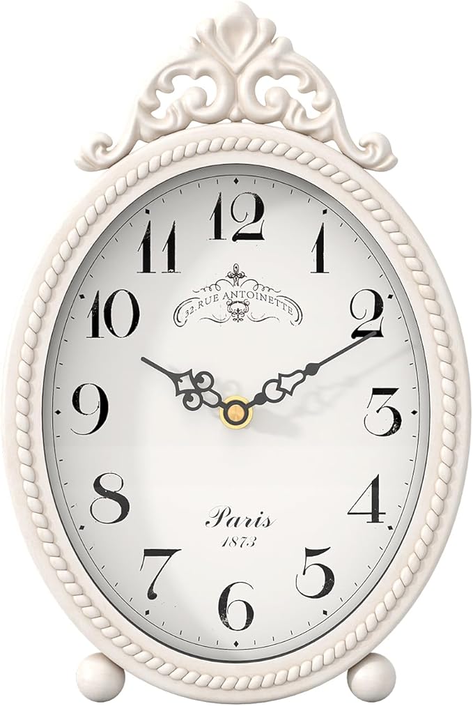 Abdurey Vintage Table Clock on Stand, Desk and Shelf Decorative Clock, French Rustic Style Antique White Mantel Clocks for Living Room,Farmhouse,Bedroom,Bedside,Gift Clocks
