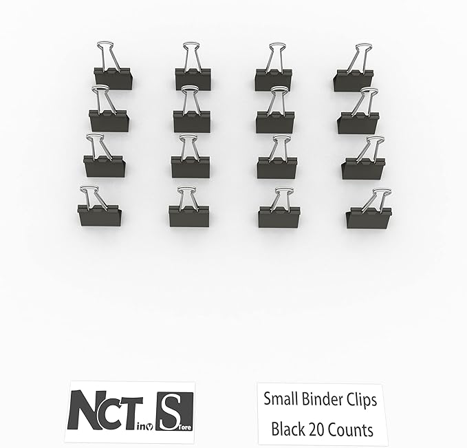 Nctinystore Binder Clips Small Metal Clamp 0.75 inch / 19 mm (Black, 20-PCS)