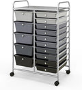 ARLIME 15-Drawer Storage Cart, Grey, Metal and Plastic Frame, Polypropylene Boxes, Rolling Organizer for Office and School