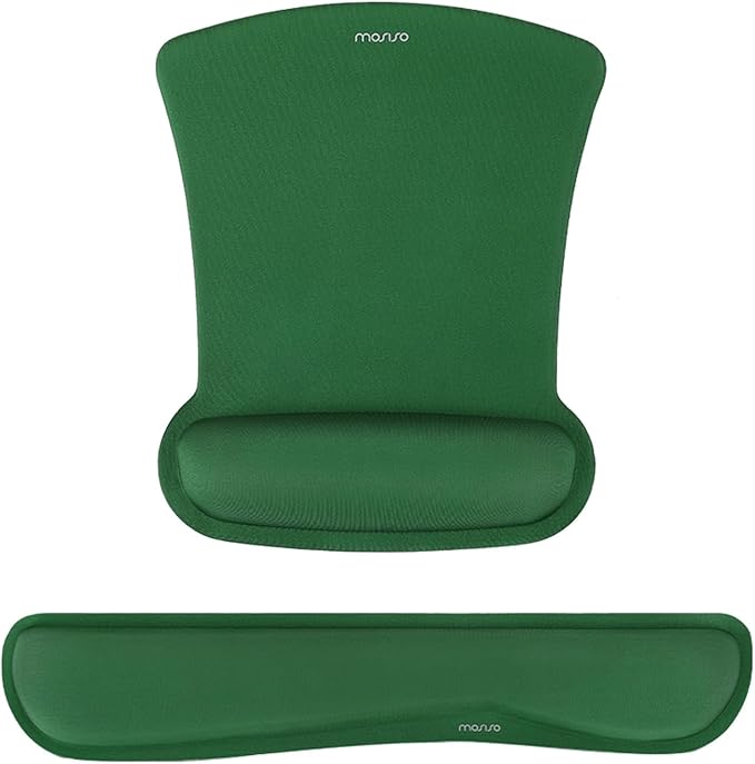 MOSISO Wrist Rest Support for Mouse Pad & Keyboard Set, Ergonomic Mousepad Non-Slip Base Home/Office Pain Relief & Easy Typing Cushion with Neoprene Cloth & Raised Memory Foam, Jungle Green