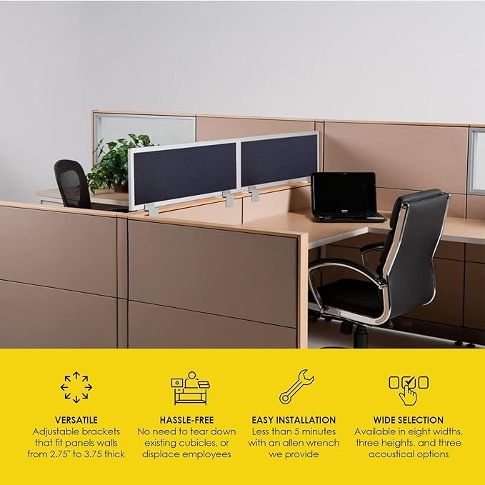OBEX Acoustical Cubicle Privacy Screen Extender Desk Panel & Office Divider, Add Separation & Block Noise, 18" x 30", Overcast