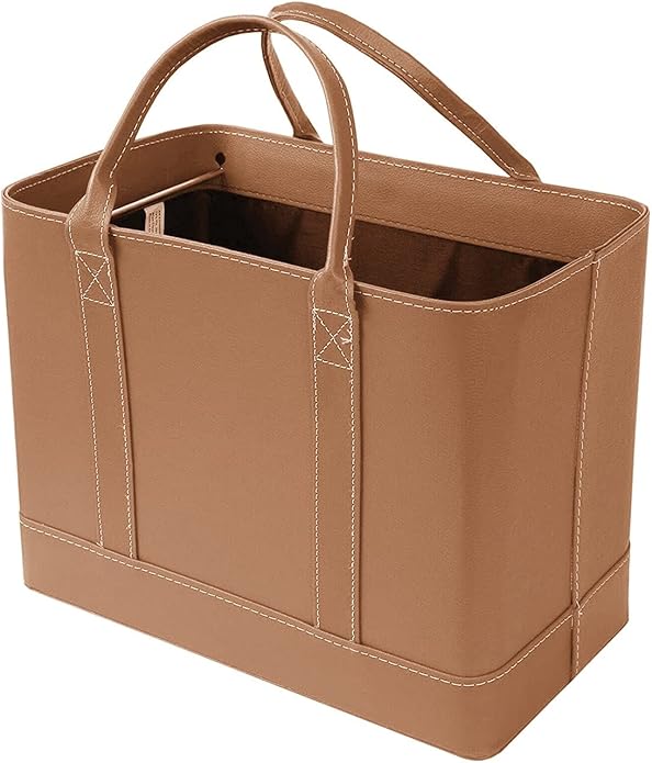 HOME DISTRICT Chic File Organizer Tote - Important Document Organizer Bag, Portable File Box with Handle, Brown
