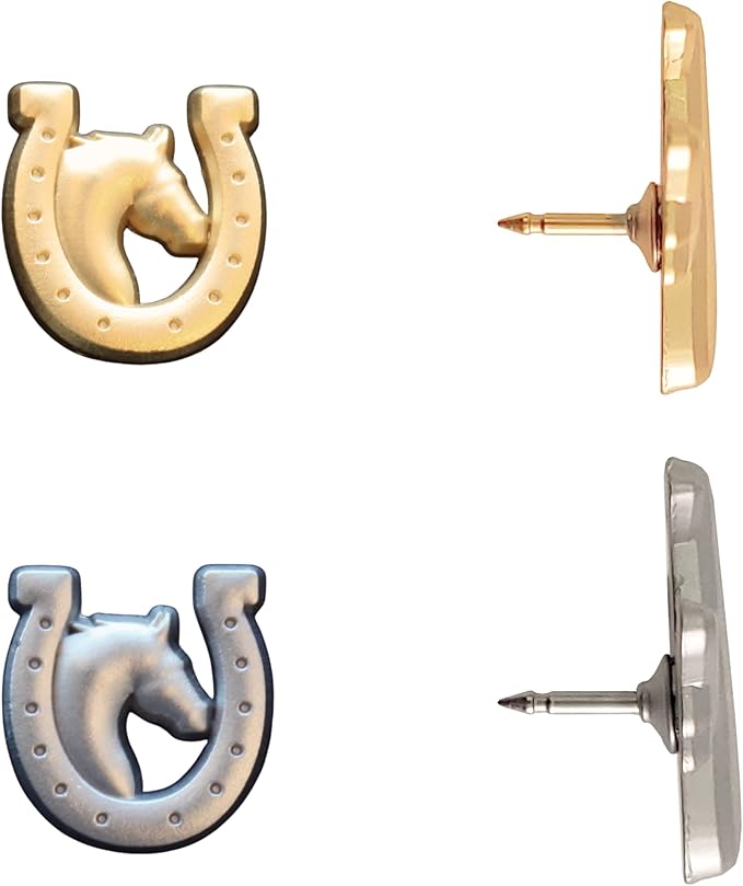 Horse and Horseshoe Pins - Silver Horse Map Pins for Cork Boards, Maps, or Lapel Use - Designed in USA - Set of 10