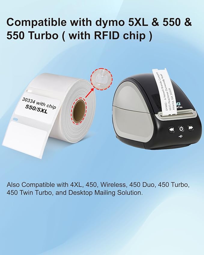 Weemay 8-Roll 30334 FNSKU Barcode Multi-Purpose Labels with RFID Chip, Compatible for DYMO LabelWriter Printers 5XL, 550, 550 Turbo, 4XL, 450, Wireless, 450 Duo, 2-1/4" x 1-1/4", Total 8000 Labels