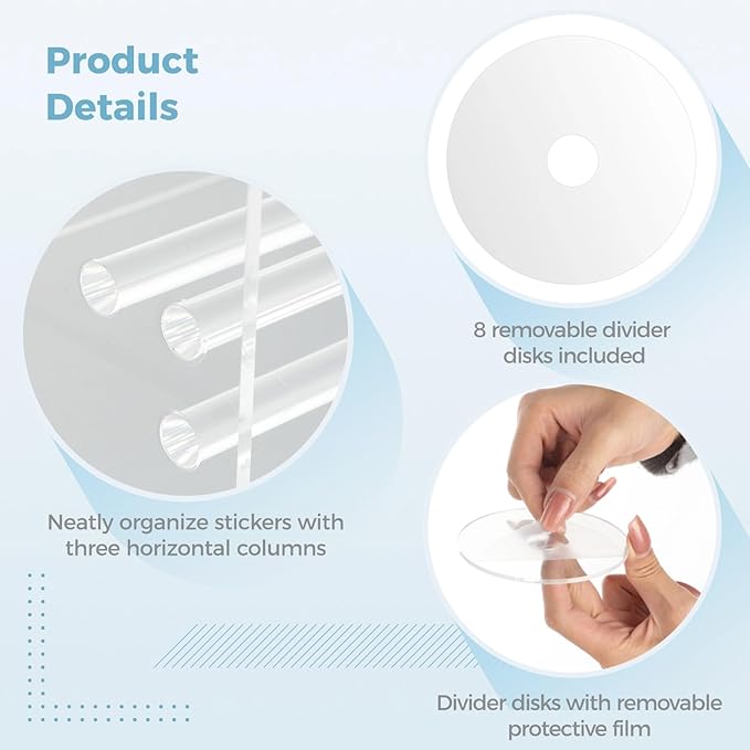 2 Pcs Label Roll Holders, Transparent Acrylic Tape Dispensers, Adjustable Desktop Sticker Roll Holders for Office and Home, Clear Sticker Roll Holders with Removable Divider Disks