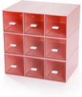 Desktop Drawers, Desk Organizer with 9 Drawers, Stackable Plastic Storage Box for Home Collection, Cosmetics, Office Supplies (3 Tall Layers, Pink)