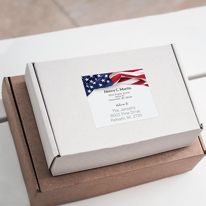 Custom American Flag Shipping Labels / 48 Personalized Address Labels/ 4" x 3½" Mailing Stickers/Made in USA