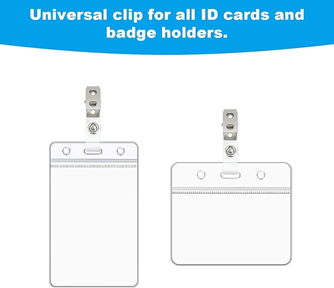 80 Pcs Metal ID Badge Clips with Clear PVC Straps,Heavy Duty Name Badge Holders with Clip,Badge Clip for Student Employee ID Badges (80)