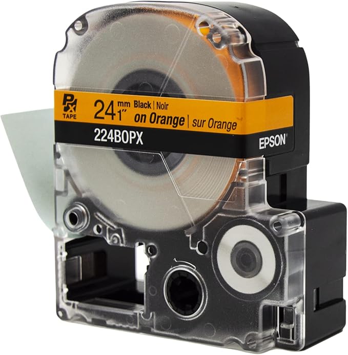 Epson LABELWORKS 224BOPX Genuine PET (Polyester) Tape Cartridge - Black on Orange Label Maker Tape - 1" (24MM) Wide, 30'