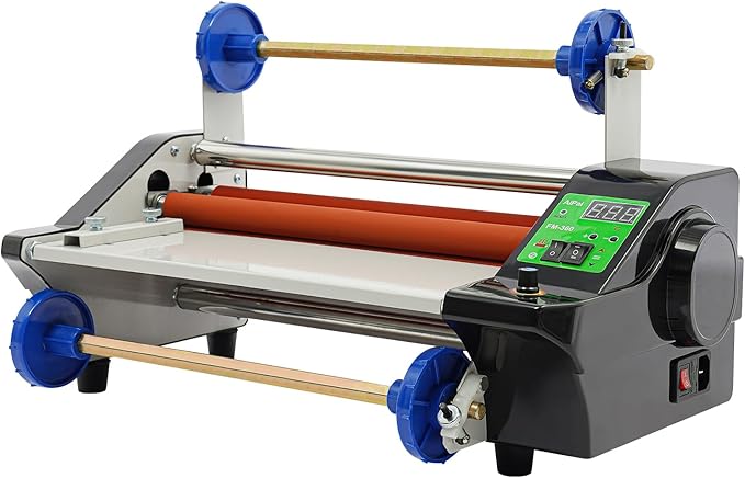 Laminator Machine, 600W Single/Dual Sides Laminating, 0-6.56ft/s Film Covering Speed, 0-6mm Thickness, 0-13.78in Width, 3-4 Min Preheating for Paper, Cardboard, Wood Veneer, PVC Material
