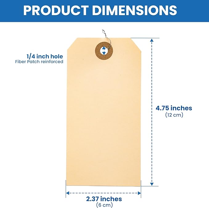 Perco Manila Shipping Tags with Metal Wires — Large Durable Blank Paper Tags 4¾″ x 2⅜″ — Ideal for Labeling and Inventory Use — Box of 500
