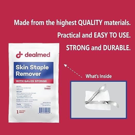 Dealmed Sterile Staple Removal Kit, Includes Staple Remover and Gauze Sponge, Staple Removal Tool Single-Use Kit, Ideal for Hospitals and Clinics (20 Kits)