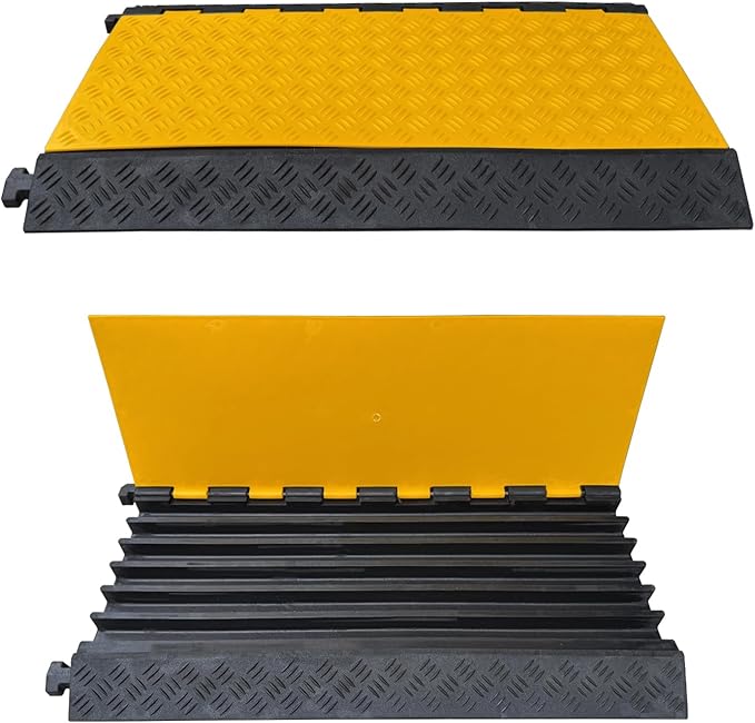 6 Channel Heavy-Duty Rubber Cable Ramp, 22,000 lbs Load Capacity Cable Protector Ramp, Hose & Cord Cover for Indoor & Outdoor Driveway, Garage, Stage, Warehouse