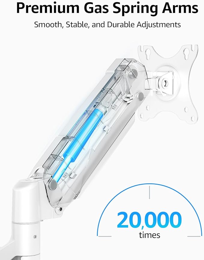 MOUNTUP Dual Monitor Stand for Desk, Monitor Arms for 2 Monitors Max 32 Inches, Height Adjustable Double Monitor Mount, VESA Mount with C-Clamp & Grommet Base, Holds 4.4-17.6lbs, White