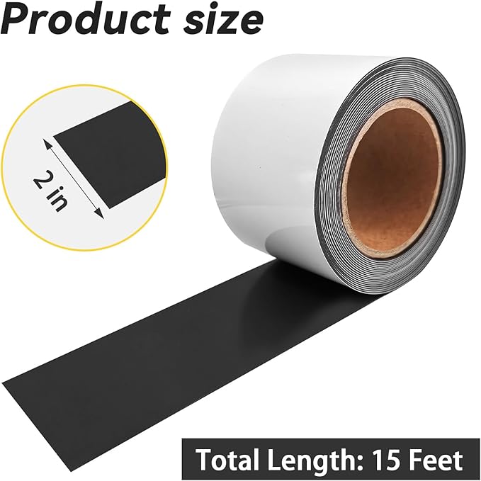 Magnetic Dry Erase Tape, 2" x 15ft Reusable Label Roll - Writeable & Self-Cut Magnetic Strips for Whiteboard, Toolbox, Cabinet Organization (Classroom, Garage, Warehouse)
