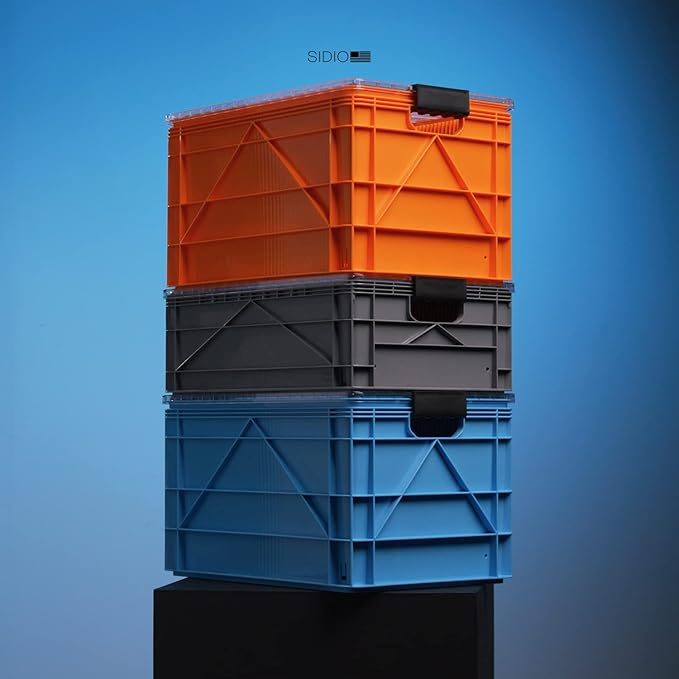 SIDIO CRATE Pro Pack - Two Full Size and One Half Size SidioCrate, Stackable Outdoor Organizer Storage Bins with Clear Lid and Dividers - Clear