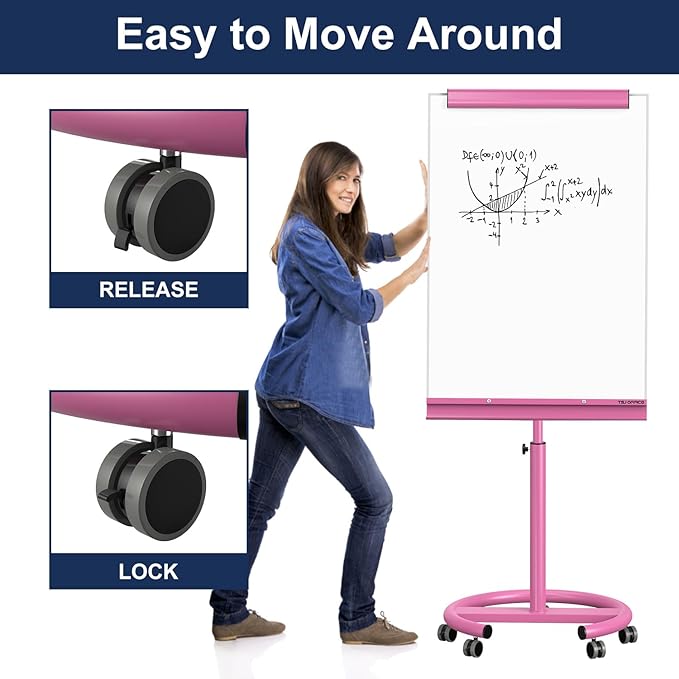 TSJ OFFICE Mobile Whiteboard Magnetic - 40 x 26 Inches Dry Erase Board on Wheel with Stand Flipchart Easel Height Adjustable, Violet