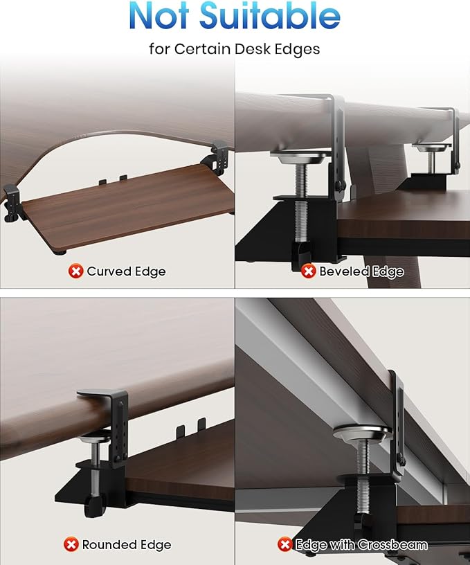 Small Keyboard Tray Under Desk, Pull Out Keyboard & Mouse Tray with Adjustable C-clamp, 20(25.9 Including Clamps) x 11.8 Inch Slide Out Computer Keyboard Drawer Mouse Tray for Typing, Walnut
