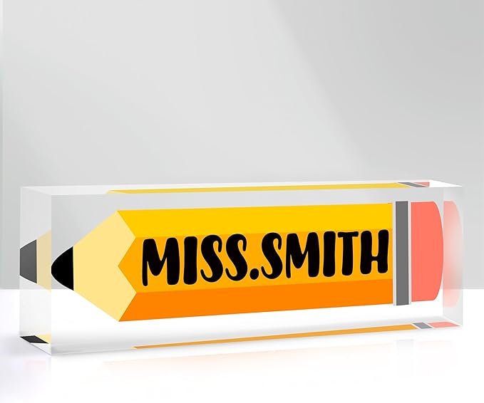 Custom Name Plate for Desk, Personalized Desk Name Plate on Clear Acrylic Glass, Appreciation Gifts for Teacher Employee Boss Coworkers Nurse, Office Desk Accessories for Women Men (Apricot)