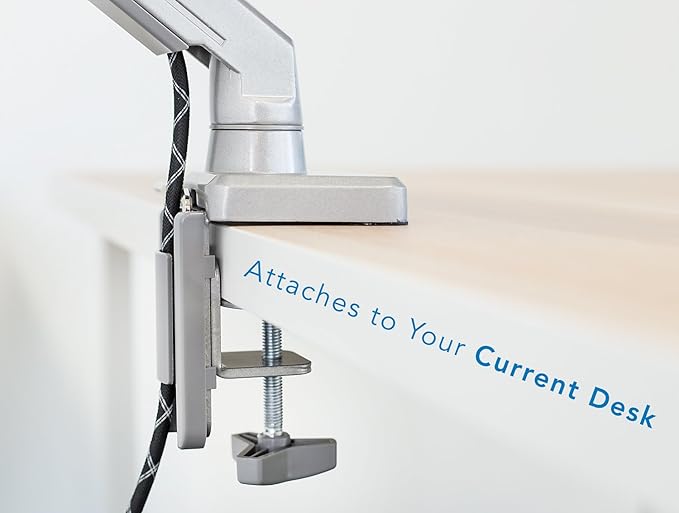 Mount-It! Single Monitor Desk Mount with Height Adjustable Mechanical Spring Arm, Full Motion Silver Bracket Fits 24 27 29 30 32 Inch Screens VESA 75, 100 mm, Easy Install C-Clamp and Grommet Base